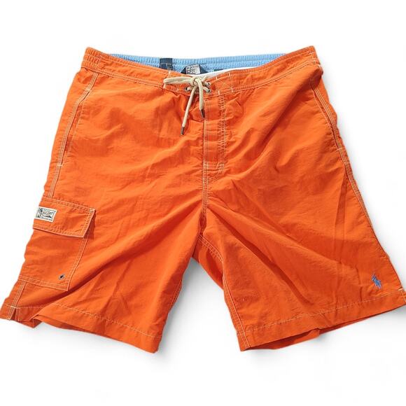 Polo by Ralph Lauren Vintage Swim Shorts Orange Pony Cargo 90s Blokecore Mens M - Picture 1 of 8
